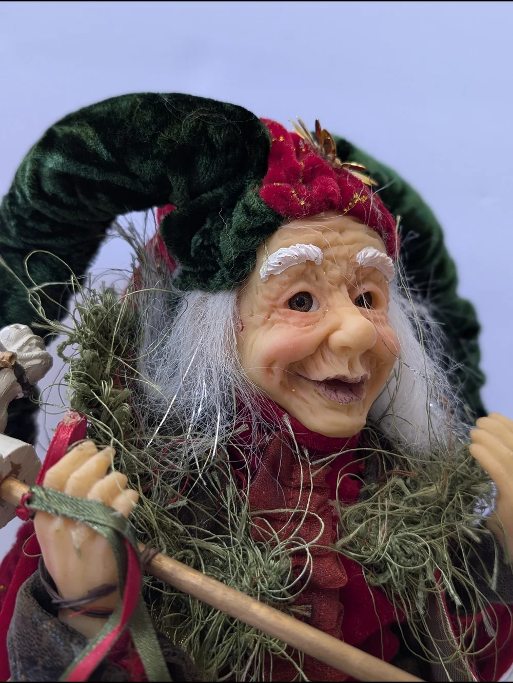 Festive Elf Doll in Green and Red Velvet
